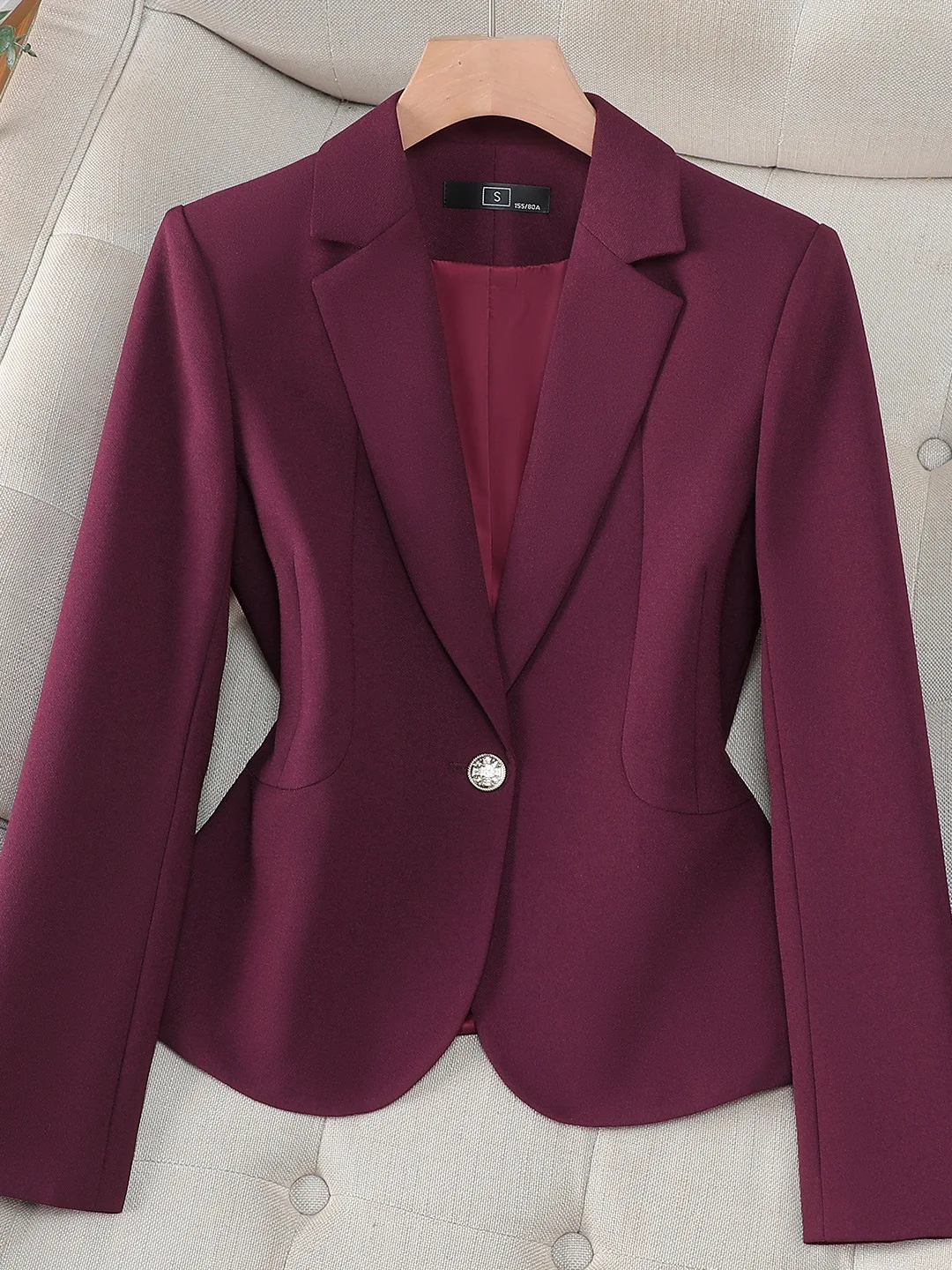 

Однотонный повседневный костюм с длинными рукавами на одной пуговице, приталенный, профессиональная рабочая одежда, женский комплект с длинными брюками, элегантный для офиса