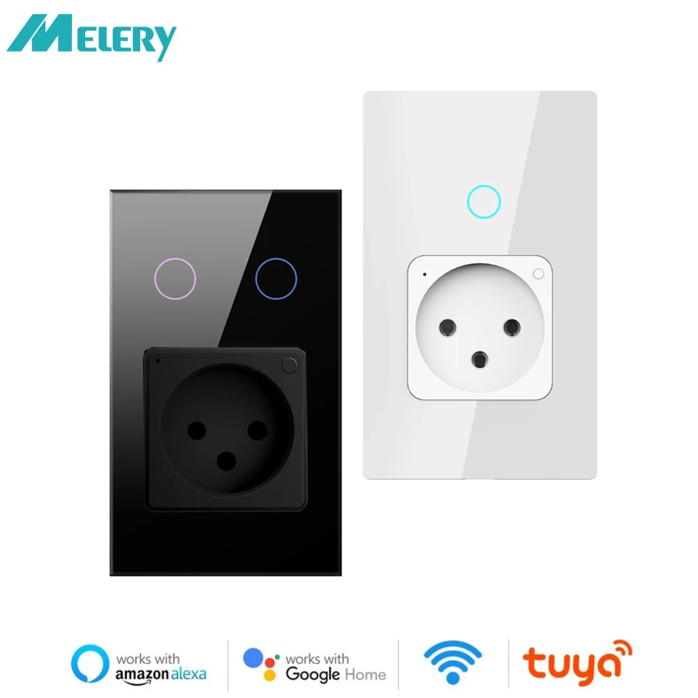 

Melery Wifi Smart Tuya Light Switch Israel Wall Socket Plug Electrical Outlet Touch Glass Panel Intelligent by Alexa Google Home