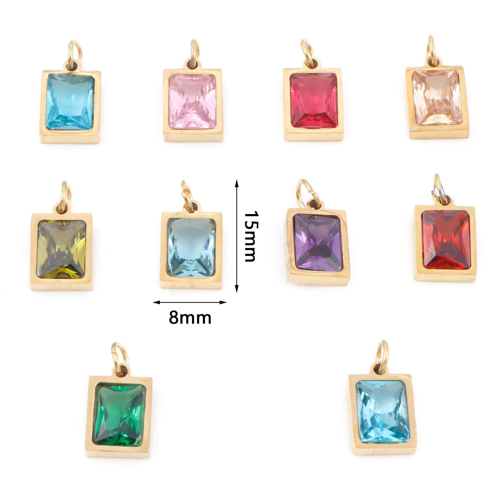 1 Piece Rectangle Crystal Glass Pendant Charms For Jewelry Making Stainless Steel Charms Diy Necklace Earrings Findings 12x8mm