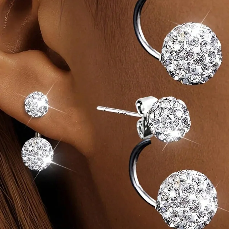 Double-ended stud earrings, crystal ball stud earrings – exquisite Korean-style earrings with a back clasp
