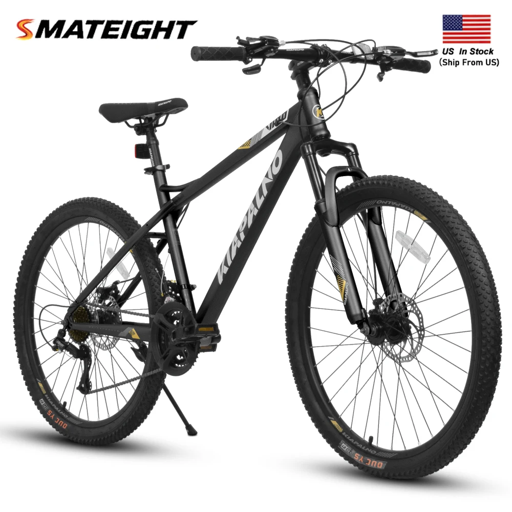 

26-дюймовый горный велосипед для взрослых, рама из высокоуглеродистой стали, передние и задние механические дисковые тормоза, 21-скоростная трансмиссия