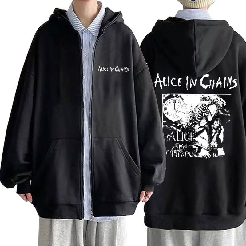 

Rock Band Alice in Chains Graphic Zipper Hoodie Men Women 90s Gothic Punk Streetwear Unisex Vintage Oversized Zip Up Jacket Coat