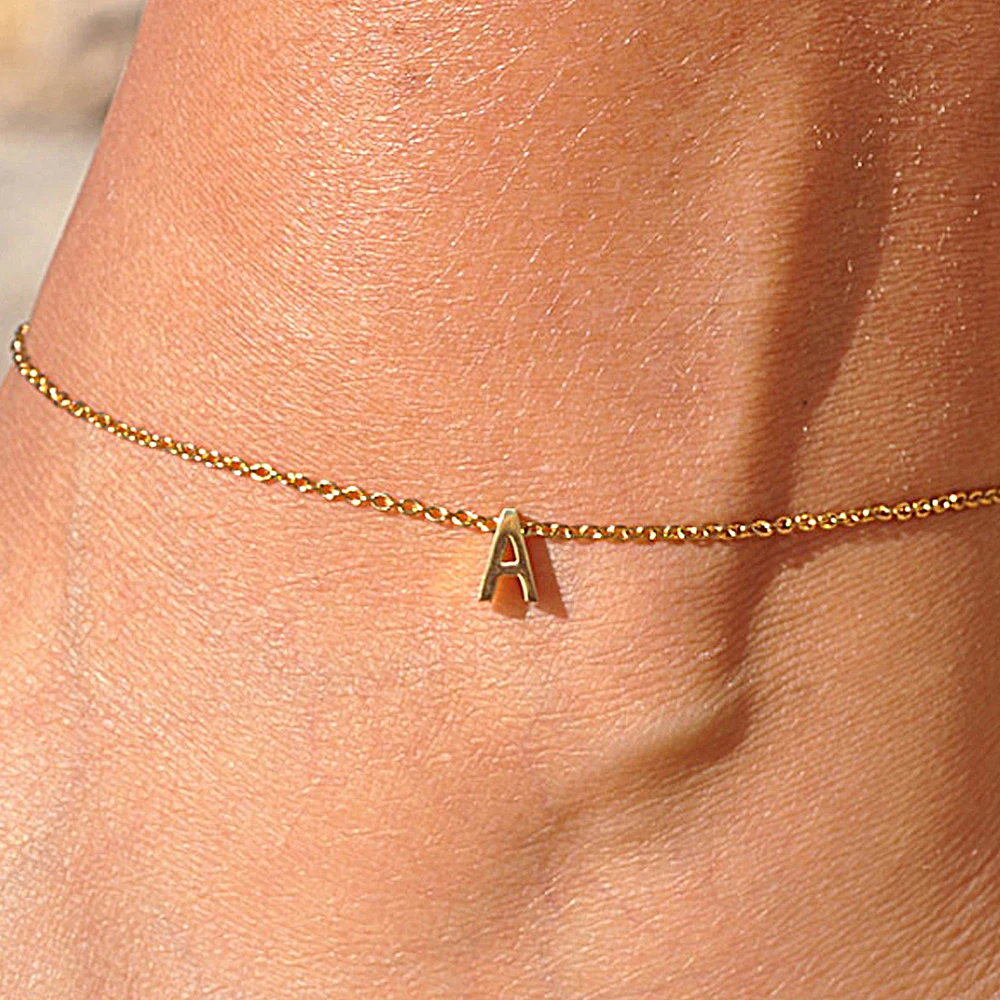 EManco الأولي DIY خلخال الفولاذ المقاوم للصدأ مجوهرات مطلية بالذهب اسم الموضة الإنجليزية رسالة القدم سلسلة هدايا عيد ميلاد المرأة