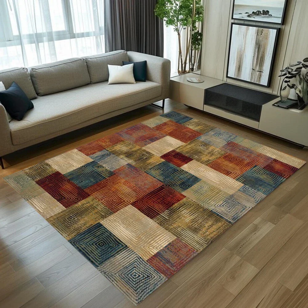 Vintage Patchwork Pattern Carpet Mat Rug Soft Non Slip Floor Mat for Living Room Bedroom Home Decoration Rugs for Bedroom