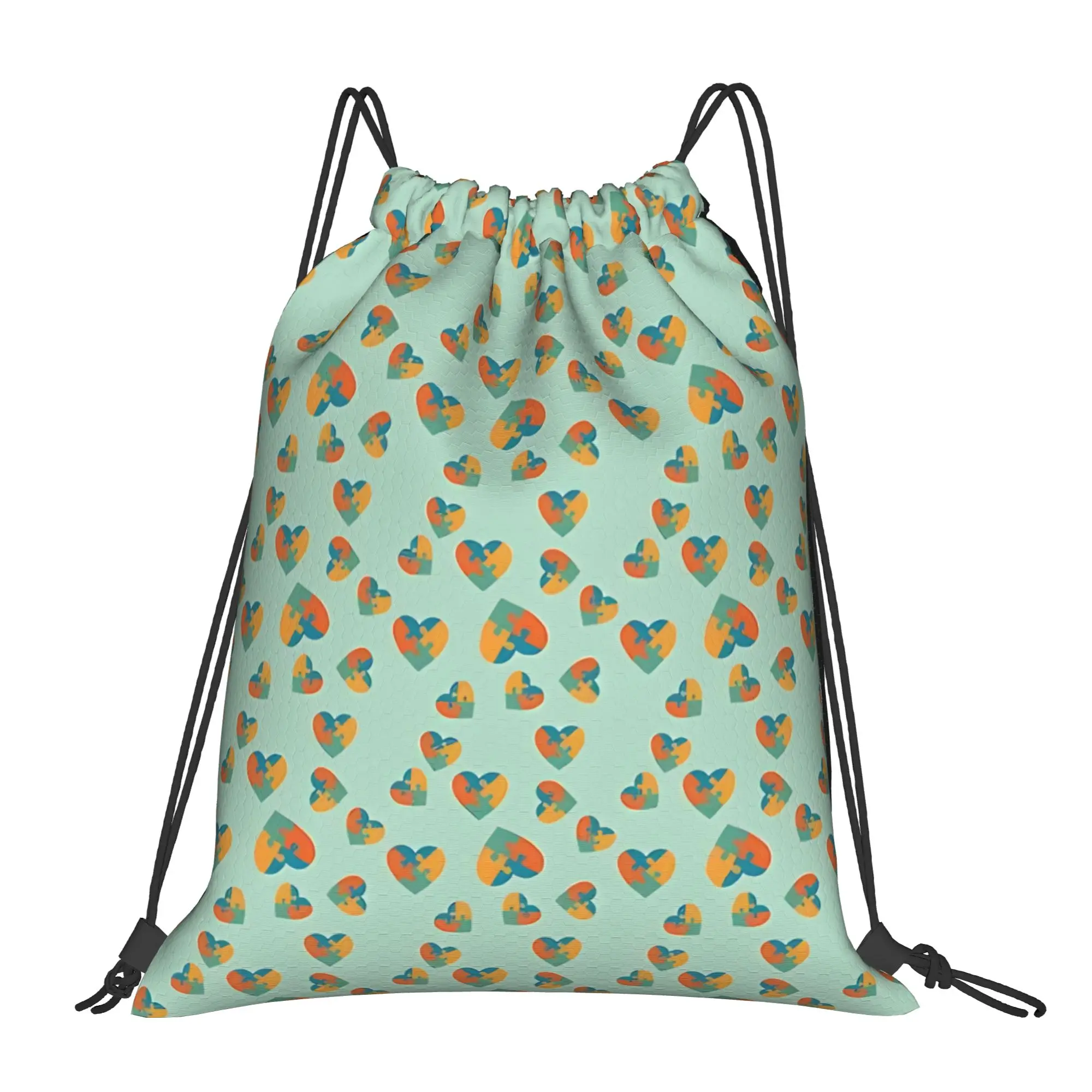 Autism Speaks Green And Orange  Portable Shopping Drawstring Backpack Riding Backpack Gym Clothes Drawstring Bags
