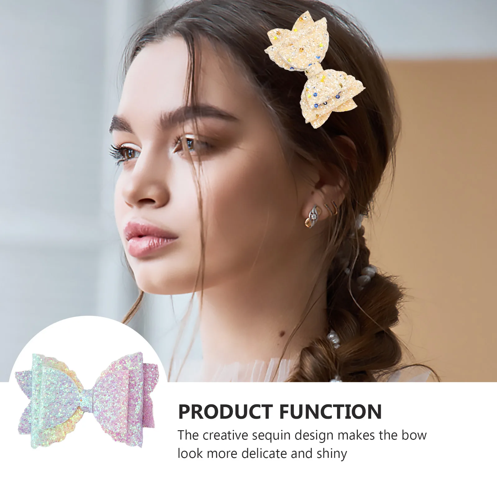 

6pcs Sequin Bow Hair Clips Set Double Layer Kids Hair Accessories Oversized Bow Headwear Stickers Baby Girls Hairpins