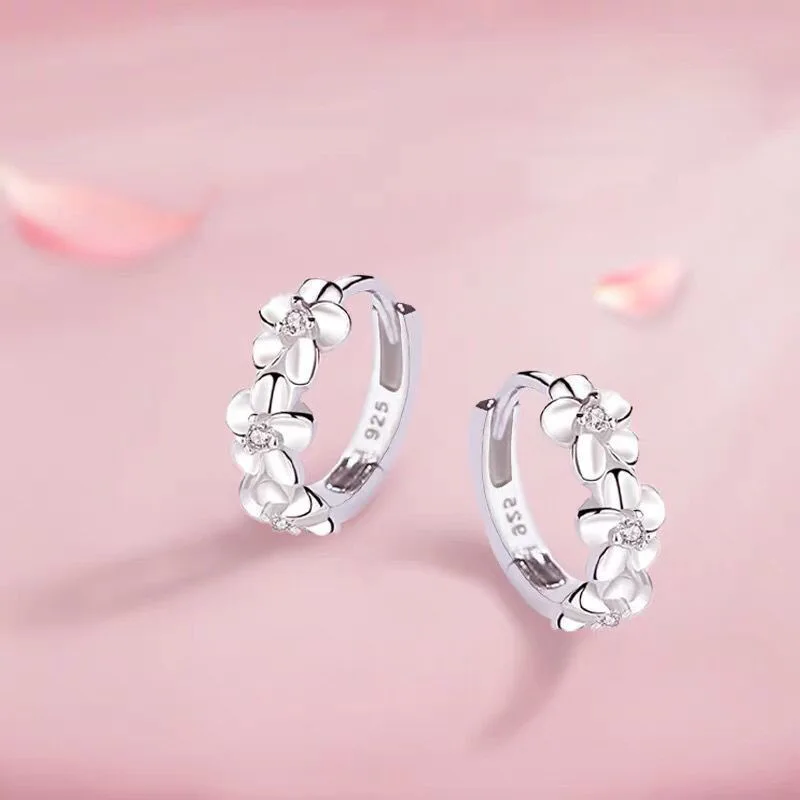 925 Sterling Silber Kleine Blumen Runde Creolen für Frauen Charm Schmuck Geschenk Neues Damenmode-Accessoire – Detail 3