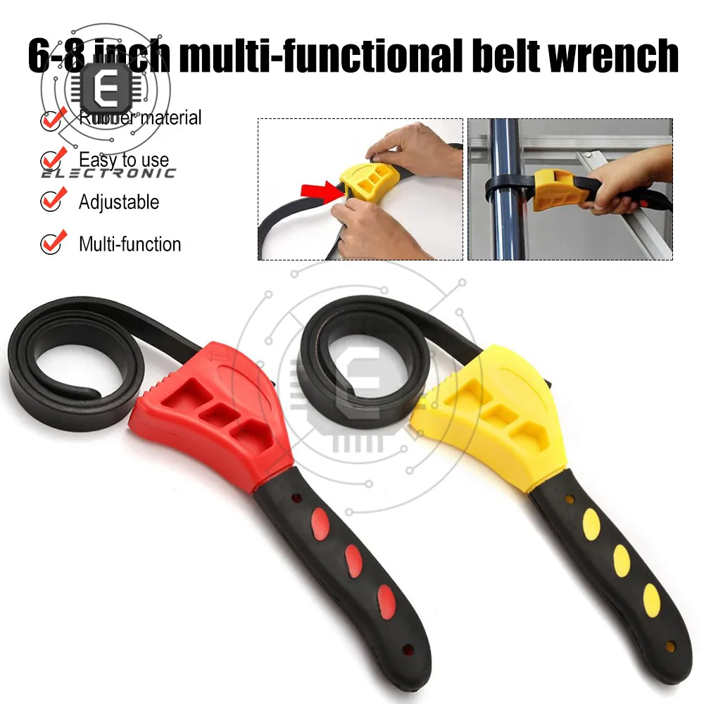 6/8 Inch Belt Wrench Spanner Set Rubber Band Wrench Can Opener Adjustable Water Pipe Pipe Multifunctional Wrench Tool