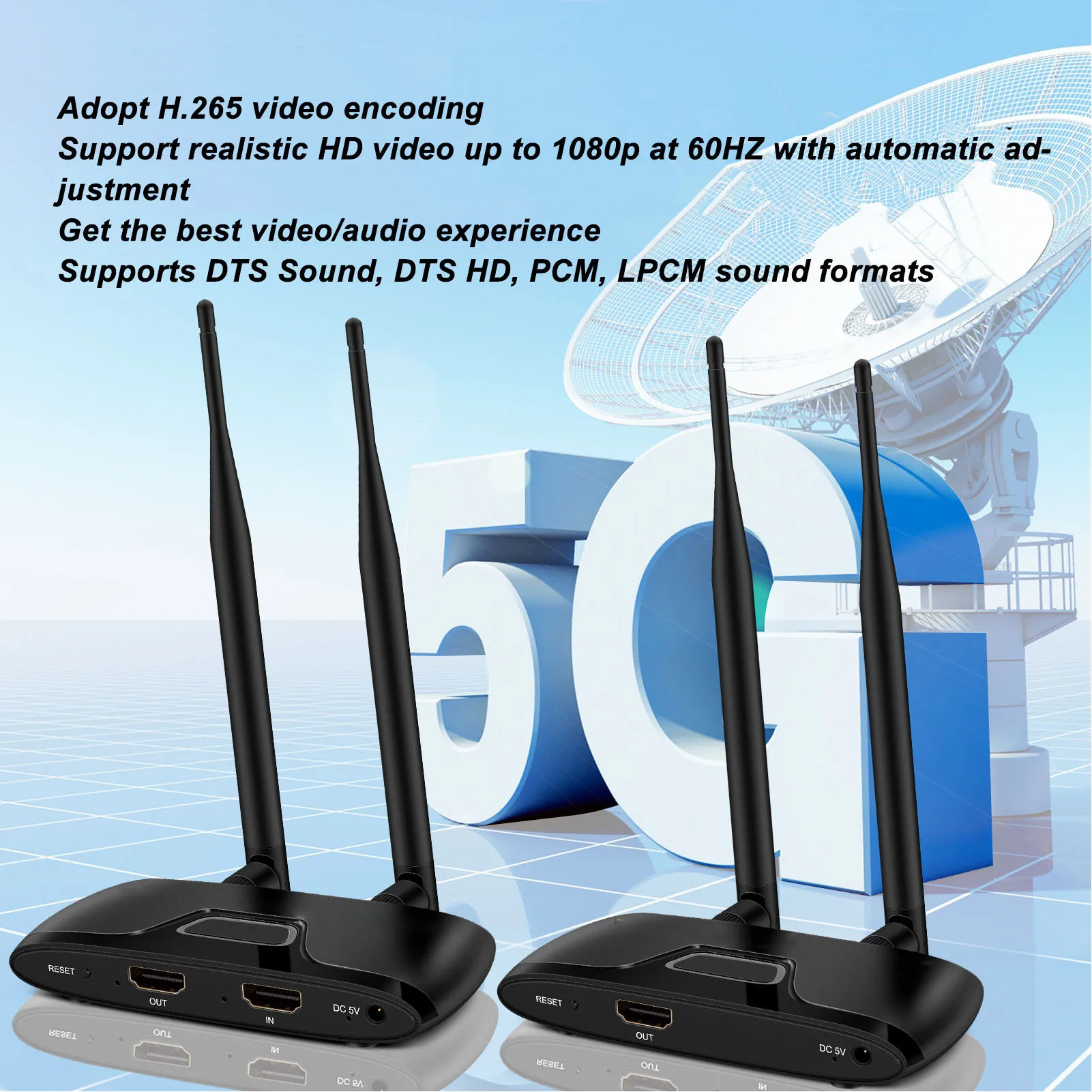 Wireless HD Multimedia Interface Extender 100‑240V AV Transmitter Receiver Full HD 656ft Delayless with Loop Out for Projector