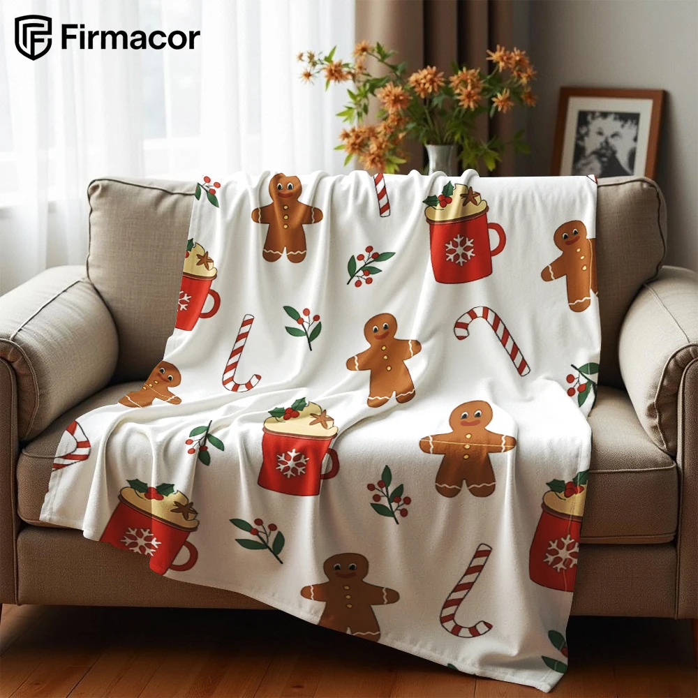White Base Cocoa Anime Cartoon Flannel Blanket Soft Warm Throw for Bedroom Sofa Car Kids Holiday Gift