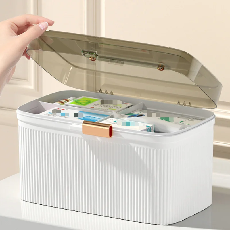 Large Multi-Compartment Family Medicine Organizer - Durable Plastic Pill Storage Box with Layered Design