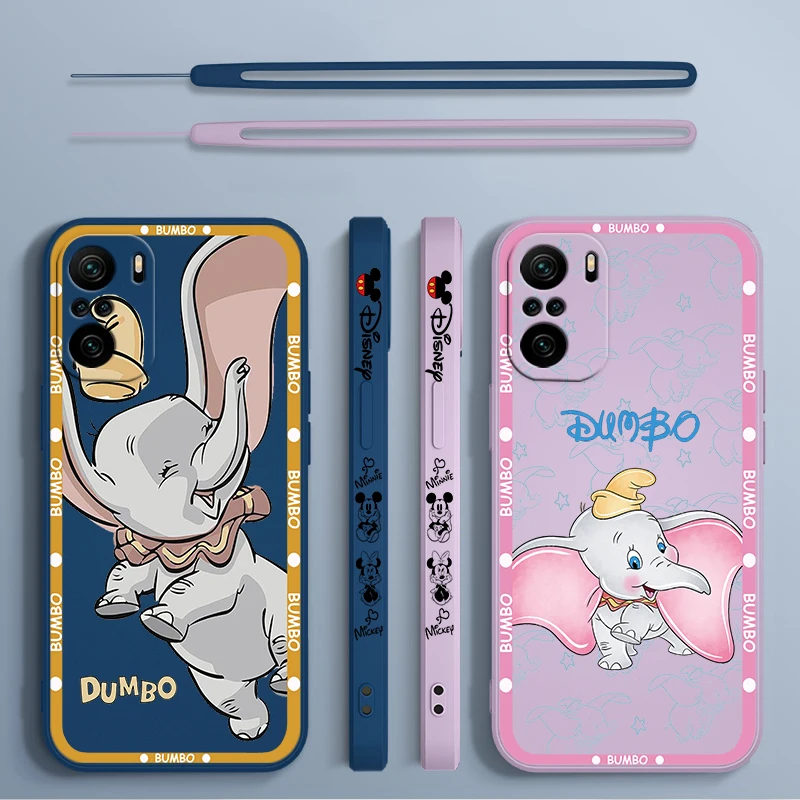 Dumbo Cartoon For Xiaomi Redmi Note 13 12 12Pro 11 11S 11T 10S 10 Pro Plus 5G Liquid Left Rope Phone Case