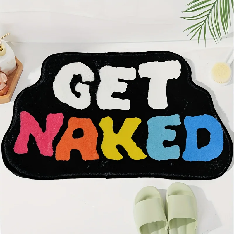 VIKAMA ‘GET NAKED’ Textual Floor Mat Non-slip, Insulated Bathroom Mat Entrance Hallway Rug Home Interior Decoration