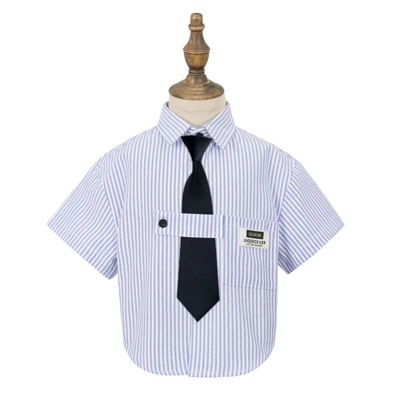 Boys Summer Suit Set Fashion Stripe Design Kindergarten Graduation Photo Outfit Children's Day Host Piano Performance Costume