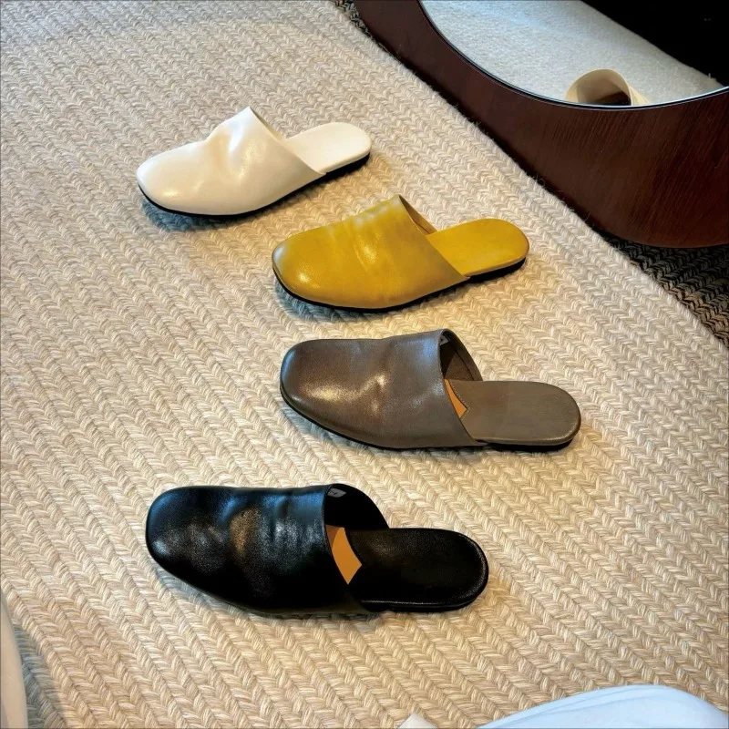 

New Retro Womens Shoes Exquisite Leather Muller Slippers for Woman Fashion Vacation Casual Shoes Designer Shoes Zapatos De Mujer