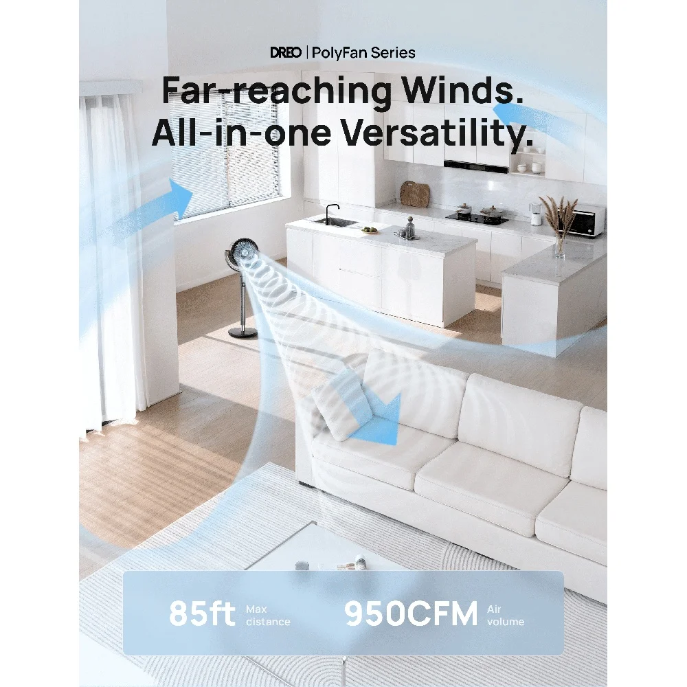 مروحة بقاعدة متأرجحة هادئة 9 سرعات 3 أوضاع للتحكم عن بعد ارتفاع قابل للتعديل 120 °   مروحة أرضية داخلية تتأرجح 23 ديسيبل ضوضاء