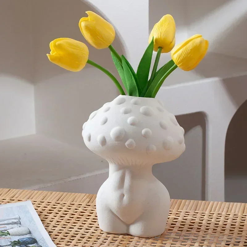 

boyou19cm Ceramic Vase Mushroom and Woman Body Flower Arrangement Desktop Bedroom Living Room Cabinet Ornament Decoration