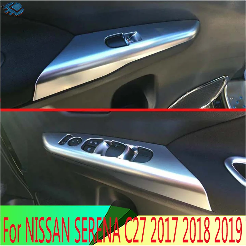 For NISSAN SERENA C27 2017 2018 2019 ABS Chrome Matte Door Window Armrest Cover Switch Panel Trim Molding Garnish
