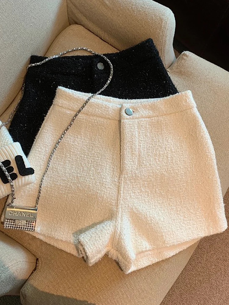 

Белые твидовые брюки трапециевидной формы с высокой талией и широкими штанинами, женские осенне-зимние утягивающие повседневные брюки, корейские брюки для поездок на работу и ветер