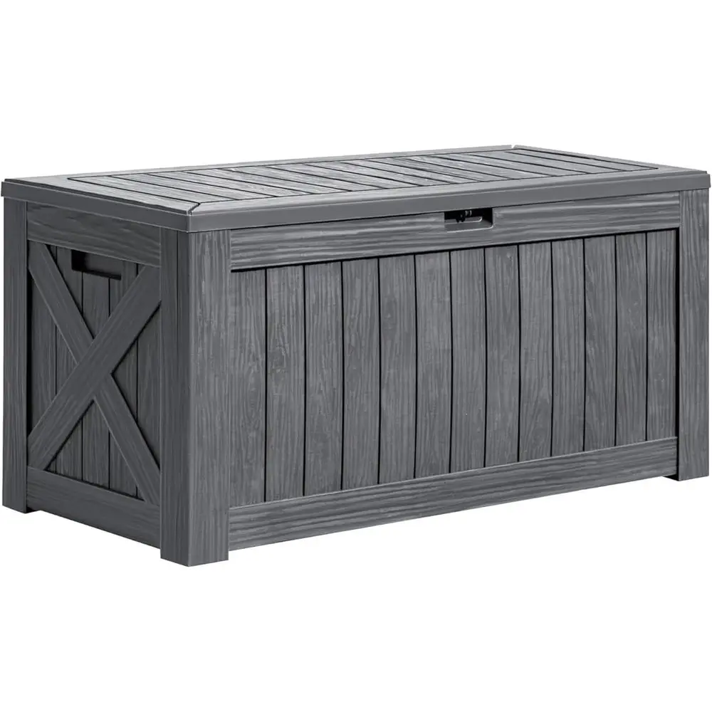 

120 Gallon Deck Box, Resin Outdoor Storage Container for Patio Furniture, Garden Tools, Pool Accessories, Weatherproof, Lockable