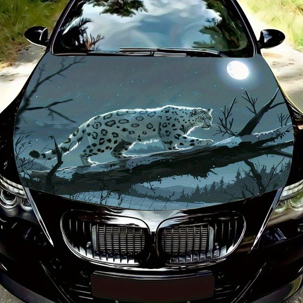 

Snow Leopard On A Tree Branch Vinyl Wrap Decal For Car Hood - Durable & UV-Resistant, Easy-Clean PVC Sticker, Perfect Fit For Au