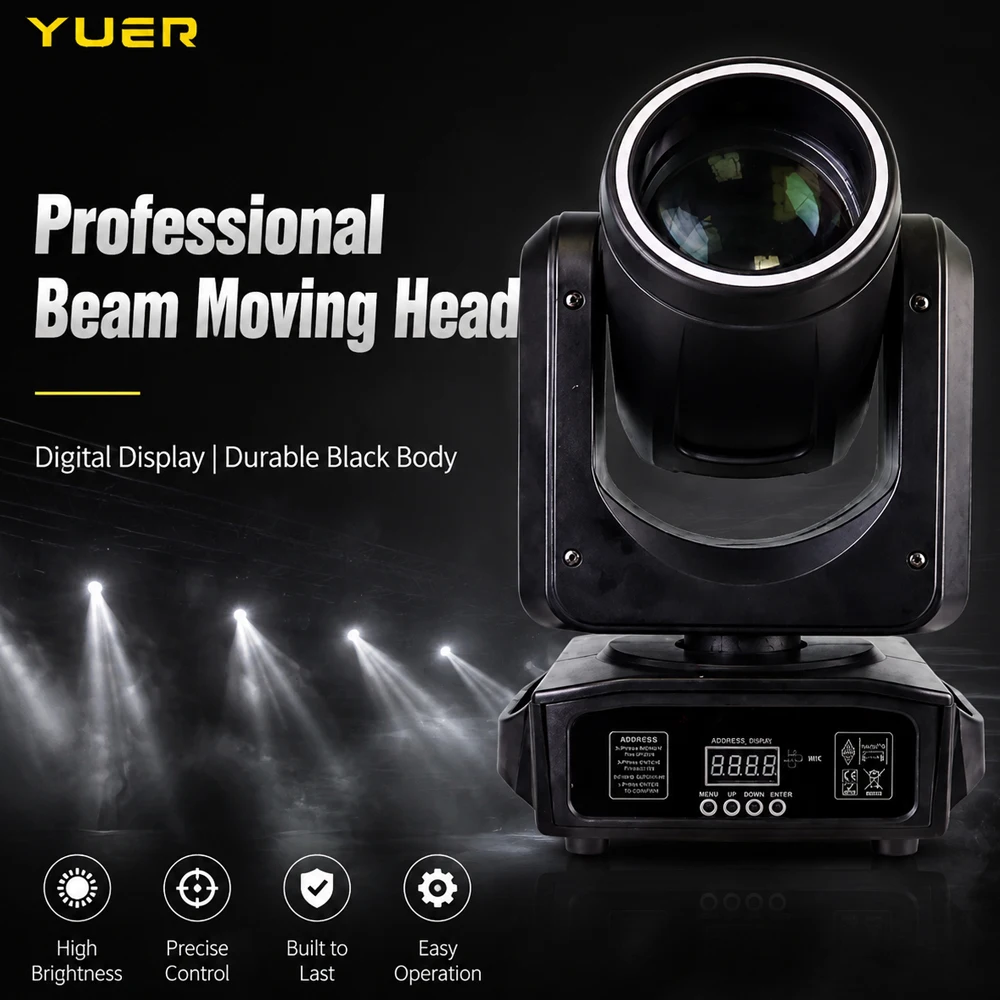 200W LED Moving Head Beam Spot Light featuring LED Ring 15 Gobos 8 Colors 18Facet Prism and DMX Rainbow Effect Stage Lighting for Clubs Discos and Parties