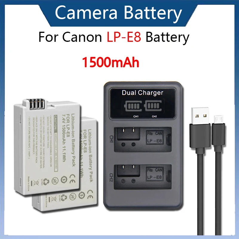 

1500mAh LP-E8 Bateria LP E8 LPE8 Battery +Charger for Canon EOS 550D 600D 650D 700D Kiss X4 X5 X6i X7i Camera Battery