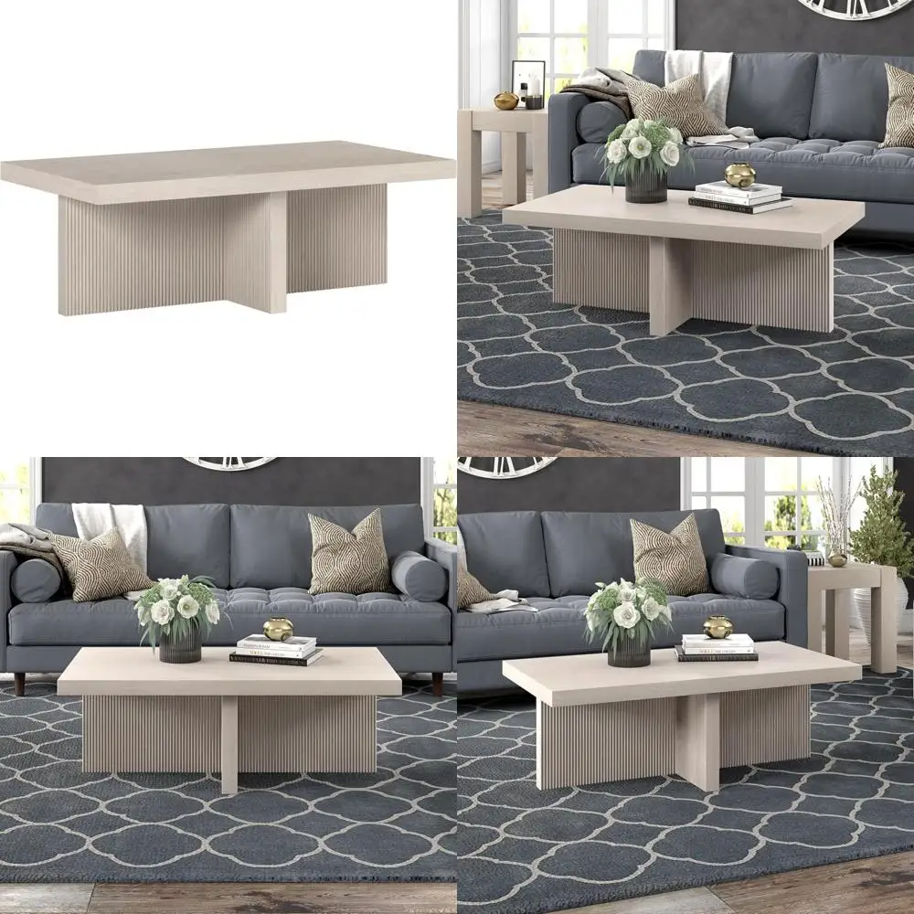 

Прямоугольный журнальный столик из рифленого дерева, низкопрофильный дизайн для гостиной, семейных комнат или офисов, отделка белой ольхи