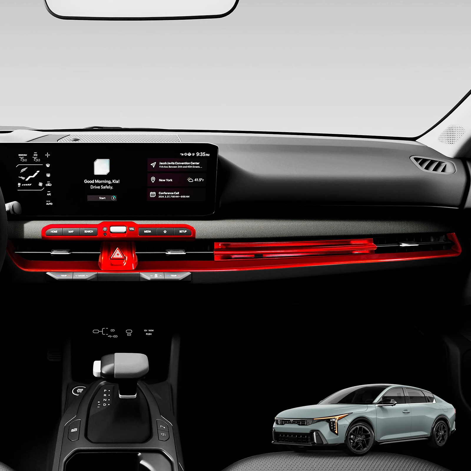 For Kia K4 2024-2026 LHD 2pcs Dashboard Middle AC Vent Trim Stripe +1pcs Media Button Cover Interior Tuning Accessories