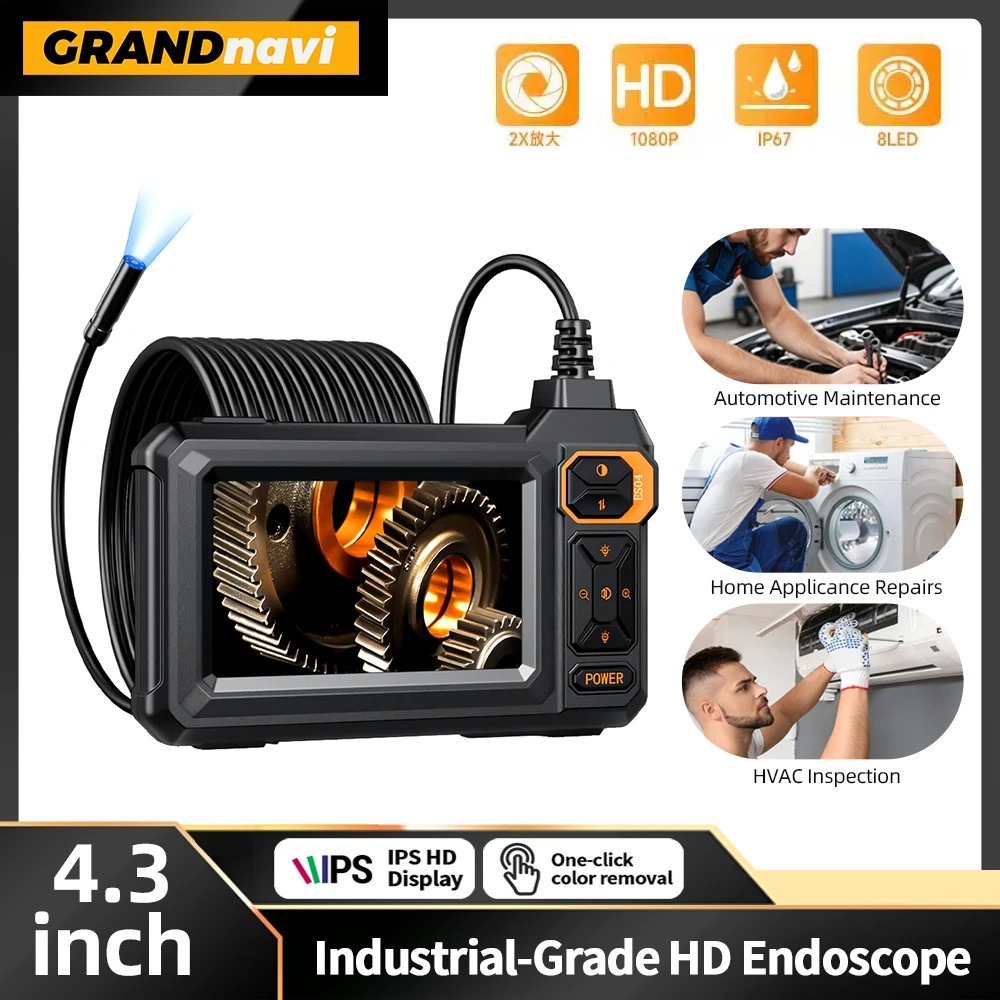 Industrial Endoscope Camera 4.3inch Screen 8mm 8 LED Single Lens Inspection Borescope Camera IP67 Waterproof for Car Pipe