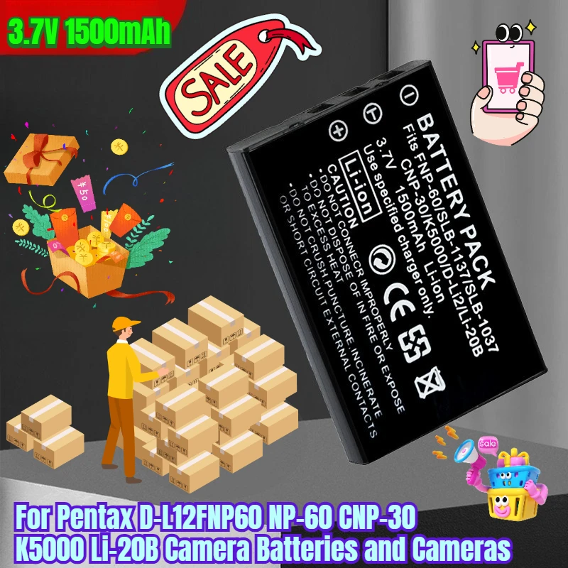 

3.7V 1500mAh Suitable for Pentax D-L12FNP60 NP-60 CNP-30 K5000 Li-20B Camera Batteries and Cameras