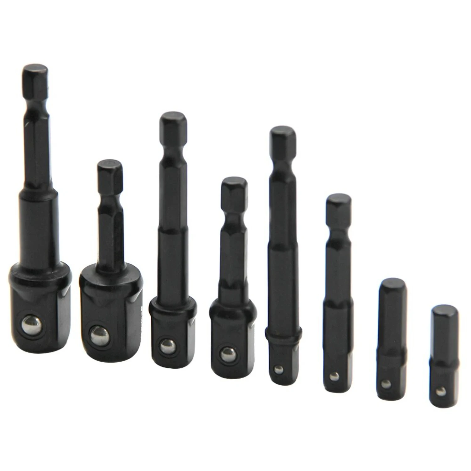 8pc  Screw Black 1/2 Hexagonal Handle Adapter 3/8 Square  1/4 Extension Rod Tool Sleeve Accessory Set
