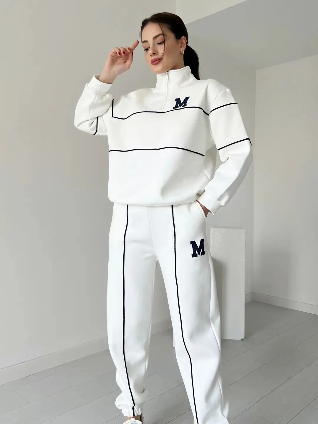 Jesienno-zimowa nowa moda list bluza z nadrukiem zestaw na co dzień zamek błyskawiczny półotwarty kołnierzyk z długim rękawem Top + spodnie dresowe dwuczęściowy garnitur