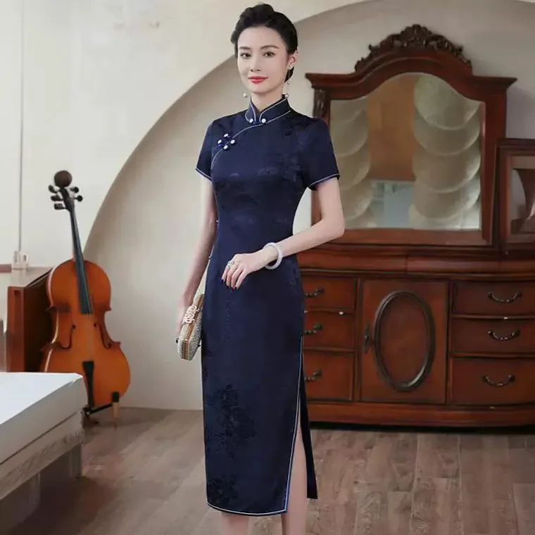 Quality Real Silk Cheongsam Qipao Skirt 2024 New Light Luxury Minority High-End Retro Old Shanghai Women's Chinese Dress