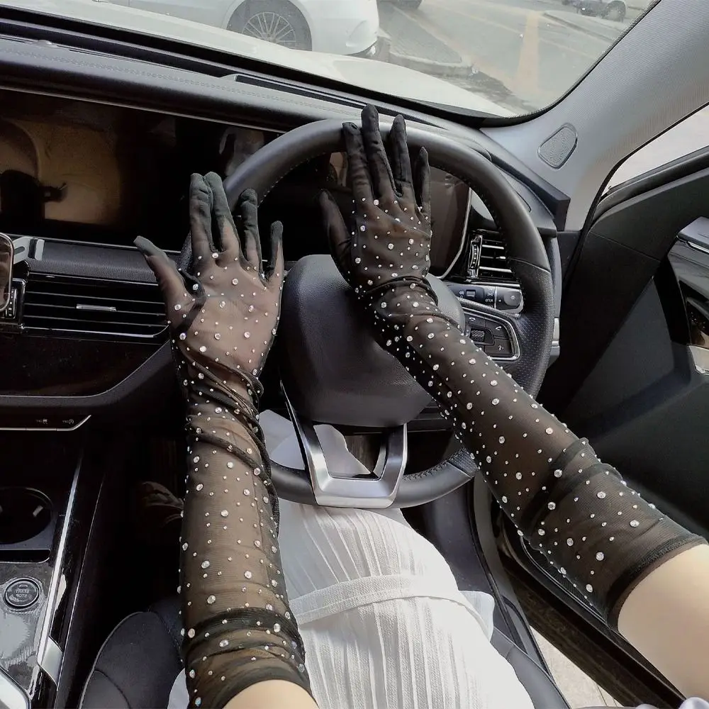 

Перчатки с цирконием, прозрачные анти-УФ-перчатки для косплея, длинные перчатки, солнцезащитные варежки, женские перчатки для вождения, свадебные перчатки для невесты