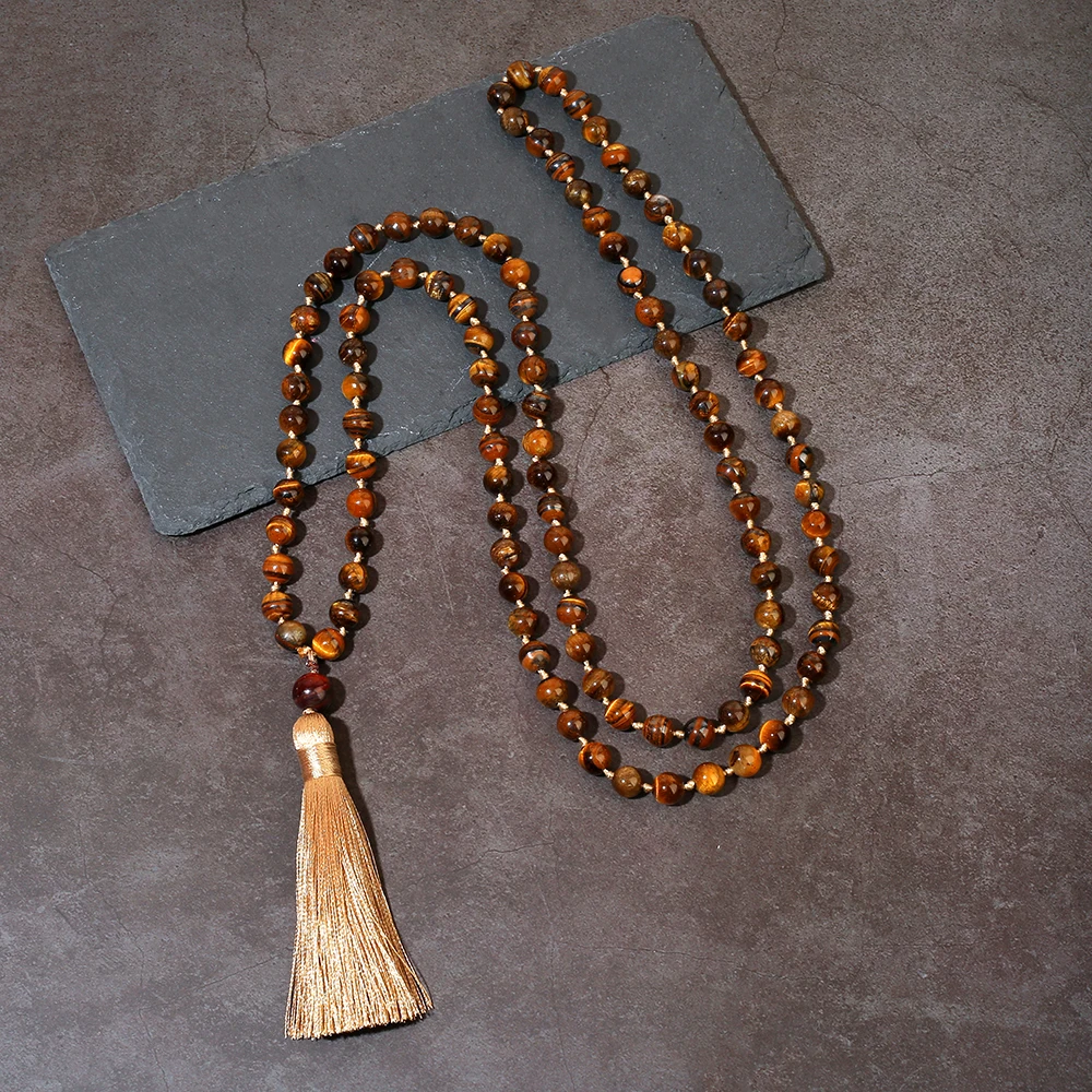 8mm Natürliche Gelbe Tigerauge-Perlenkette 108 Mala-Halskette Meditations-Gebetskette Japamala-Schmuck für Männer und Frauen – Detail 3