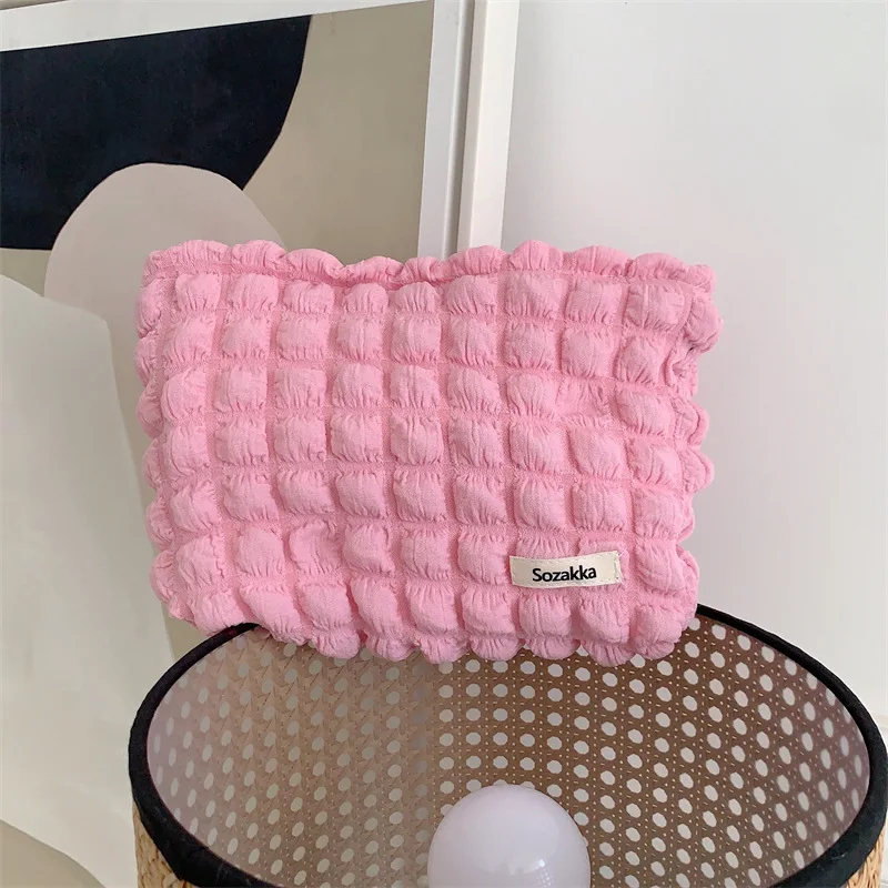 Ins Fresh Sweet Candy Color Bubble Yarn Clutch Cosmetic Bag Makeup Bag Travel Skincare Toiletry Organizer Daily Makeup Pouch