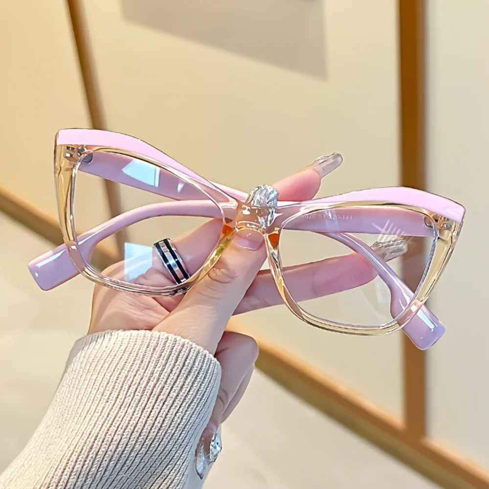Anti-Blaulicht-Brille für Damen und Herren, Farbblockierung, großer Rahmen, transparente Gläser, Vintage-Computerbrille