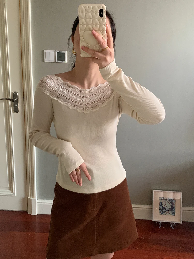 

Новинка! Женская модная мягкая кофта с V-образным вырезом и длинными рукавами, с кружевной отделкой, в корейском стиле, для осени и зимы.