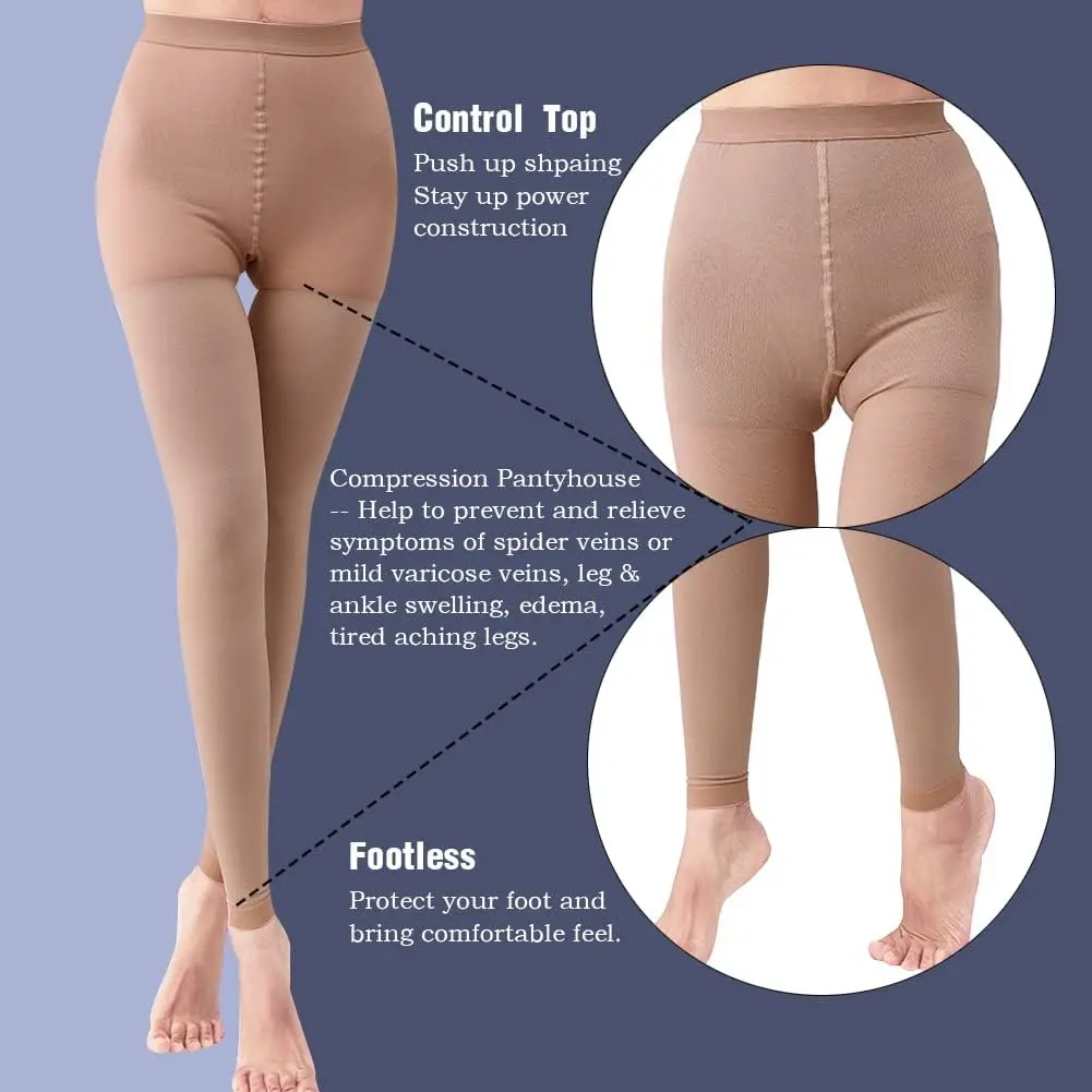 Medical Compression Leggings for Women 20-30 mmhg Compression PantyhoseTights for Varicose Veins, Swelling, Lymphedema