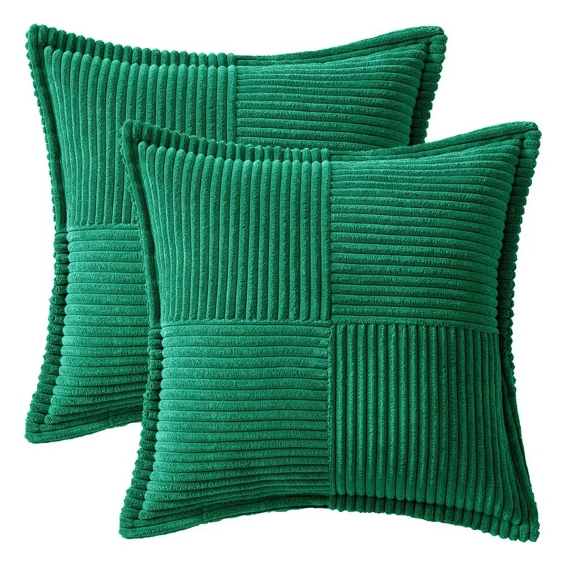 

Dark Green Pillow Covers With Splicing Super Soft Boho Striped Pillow Covers Broadside Decorative Textured Throw Pillows