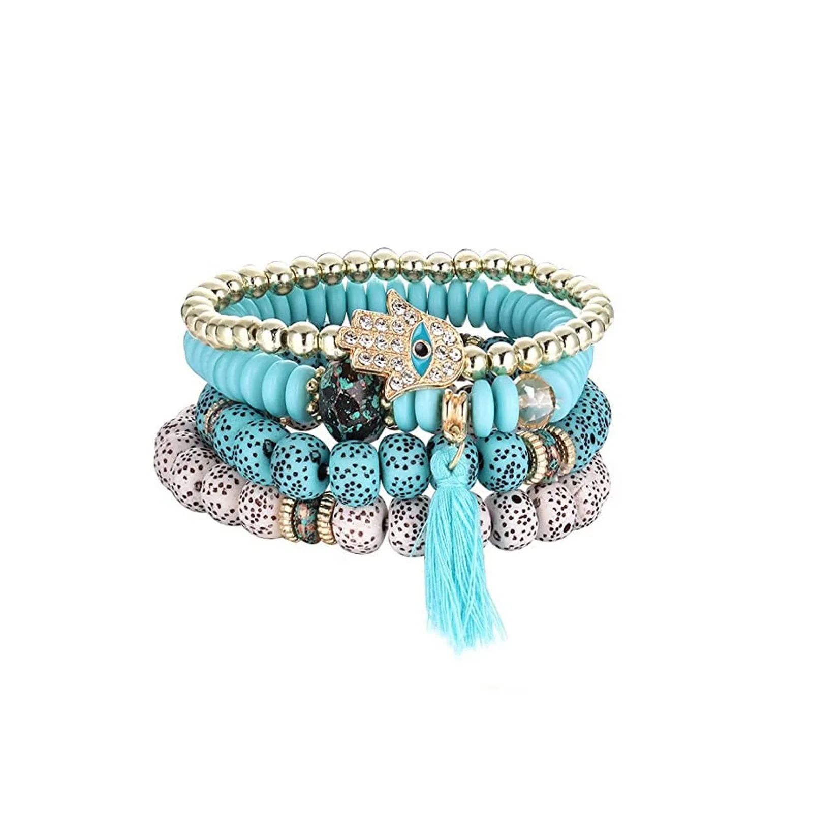 Female Bohemian Ethnic Style Bracelet Fashionable Vintage Tassel Multi-Layered Star And Moon Beaded Bracelet For Daily Date