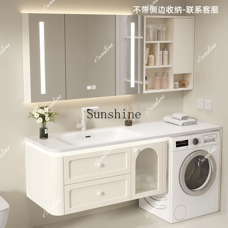 Cream Wind Balcony Washing Machine Integrated Cabinet Bathroom Washbasin Simple and Modern  FT