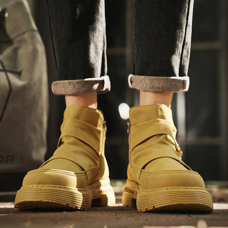 

Autumn and Winter New Solid Color Men's Shoes Motorcycle Boots, Niche Design, Leather Boots, Men's Lazy Shoes, Anti Slip Soles