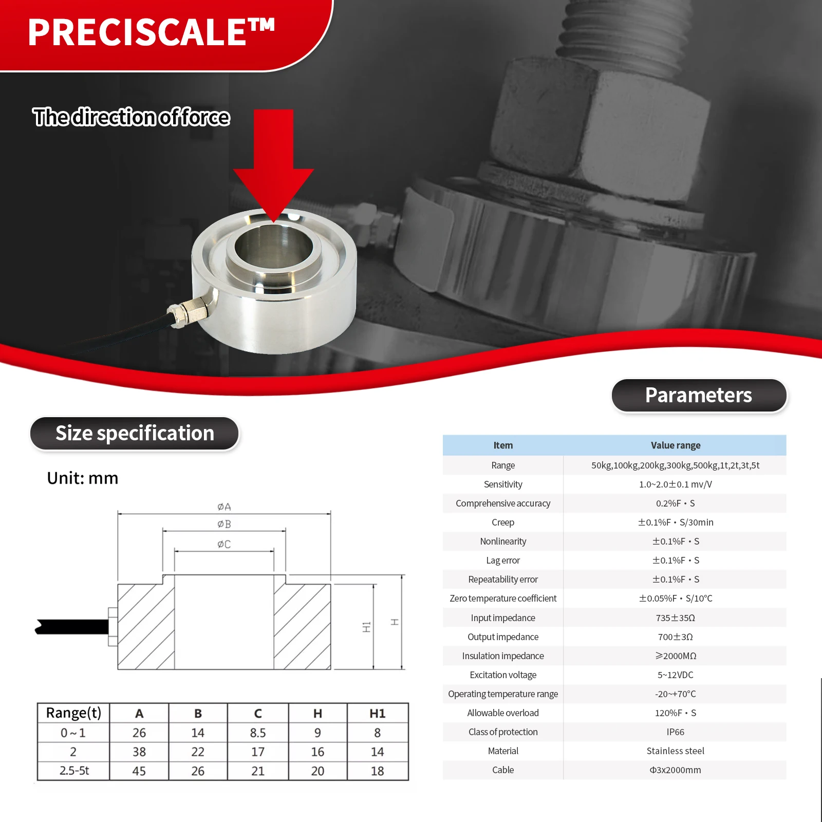 

Ring force Load Cell Sensor+Indicator Display,High Precision Weight Sensor,Test Pressure and Compression,Unit Conversion