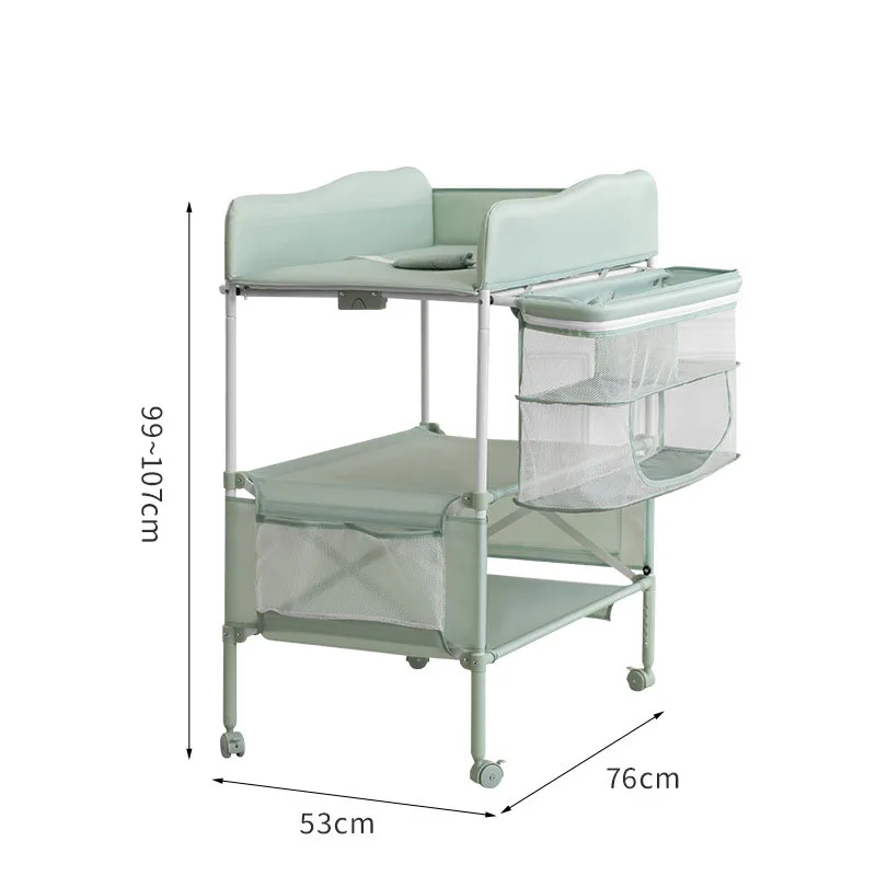 Baby Changing Table Foldable, Lightweight, Portable Sturdy And Durable; Height Adjustable 99-107cm with Wheels, Safety Belt