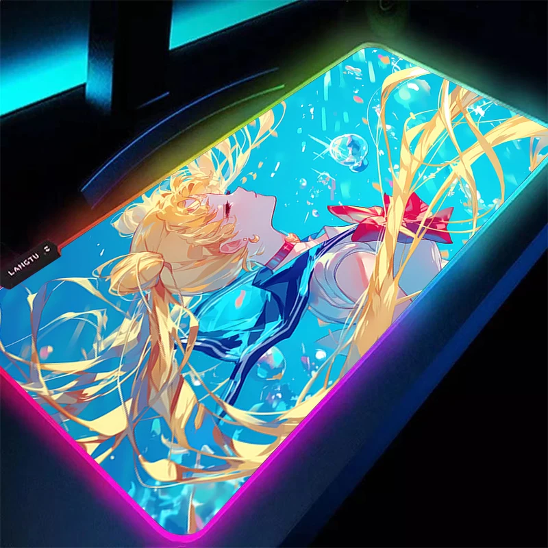 

RGB Mouse Pad S-Sailor Moon 90x40cm Large Gamer xxl Desk mat Computer keyboard LED gaming accessories carpet Backlight mousepad