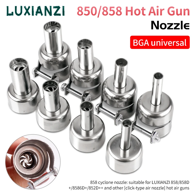 LUXIANZI 4pcs Universal Hot Air Gun Nozzle 6/8/10/12mm For 858 850 BGA Soldering station Hot Air Gun Welding Nozzles Accessories