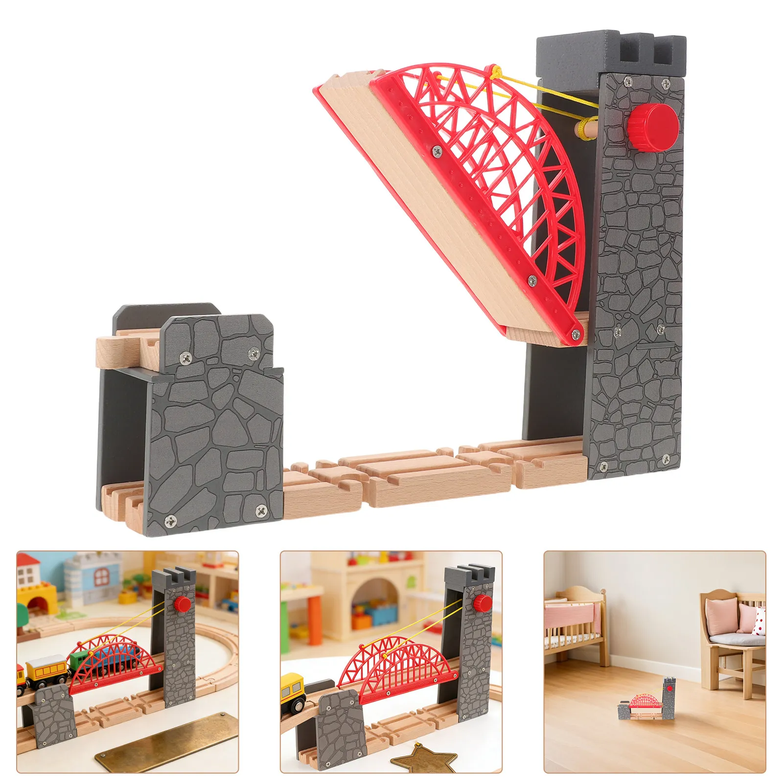 

Wooden Train Set Accessories Smooth Wooden Track Bridge Universal Compatible Railway Scene Layout Prop Track Accessories