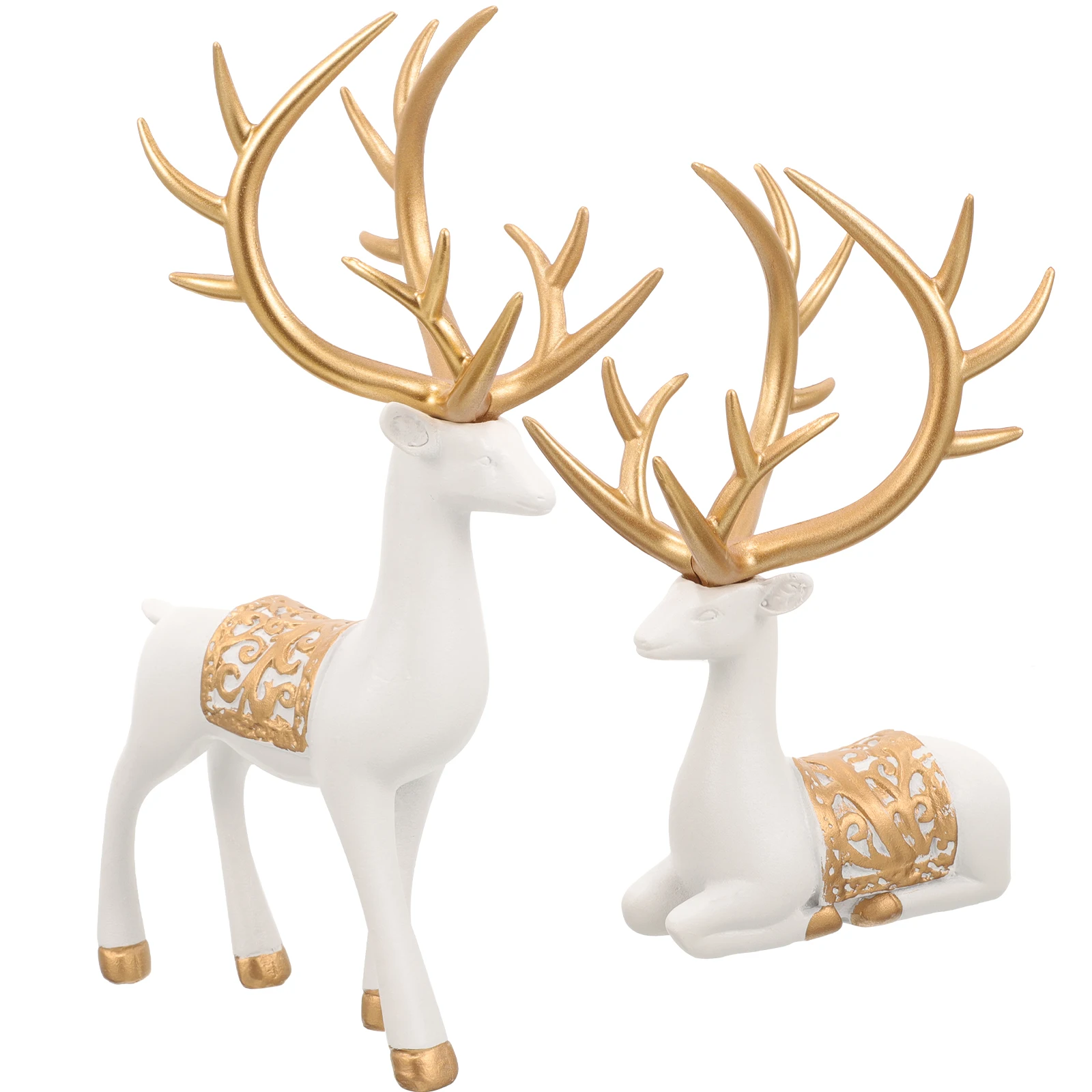 

Resin Deer Statues White Gold Pair Christmas Reindeer Decorations Lightweight Elk Figurines Home Office Festive
